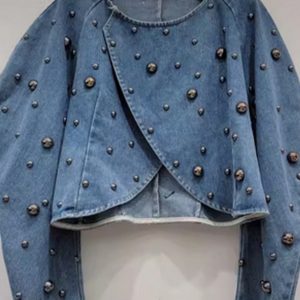 Grey Stud Sleeve Denim Jacket